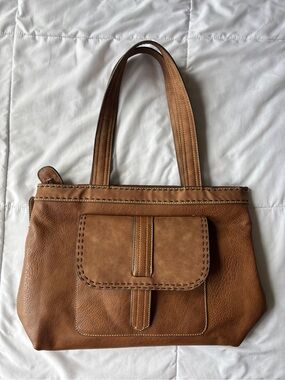 Tony Lama Cognac/Tan Leatherette Tote with Front Flap Pocket